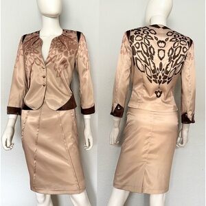 NWT POLEN POE SATIN SKIRT‎ SUIT 3/4 SLEEVES JACKET/PENCIL STYLE SKIRT LINED